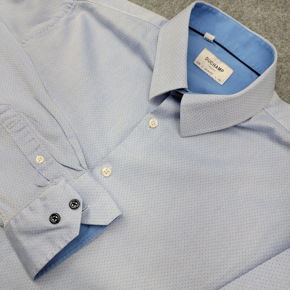 Duchamp London Mens Slim Fit Long Sleeve Shirt in Blue Size 17/XL
